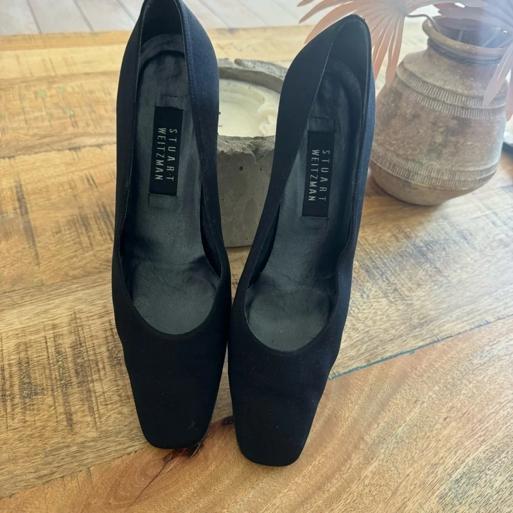 Stuart Weitzman Viclassy Cordine Heel Pumps in Black Canvas Size 10.5 AA
